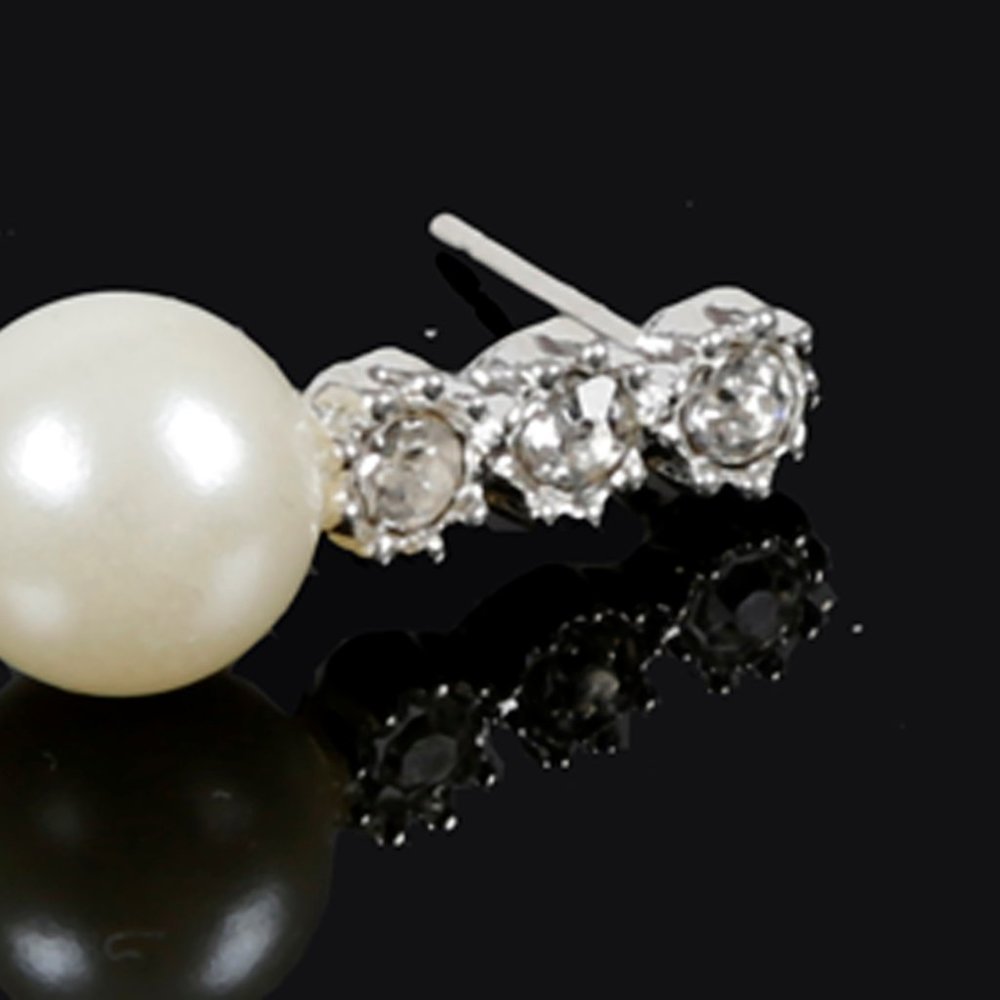 1CT Diamond Pearl Drop Wedding Pierced Earrings - Picture 6 of 6